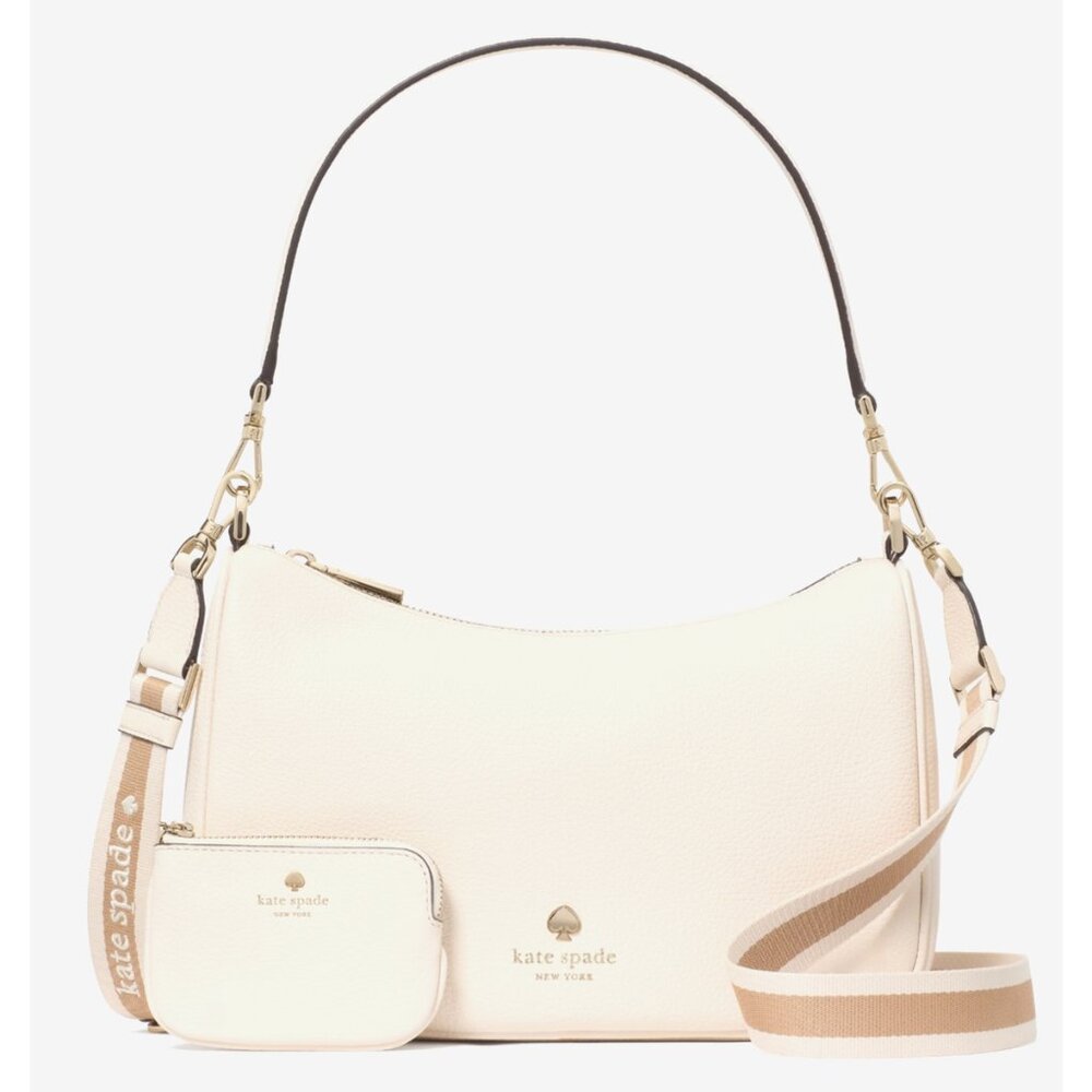 New Kate Spade Emma Medium Shoulder Bag Pebble Leather Parchment
